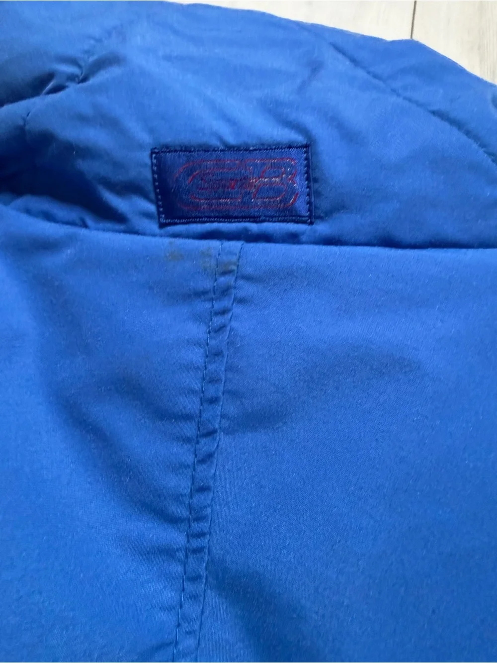Men's Navy and Royal Blue Puffer Jacket with Red Trim
